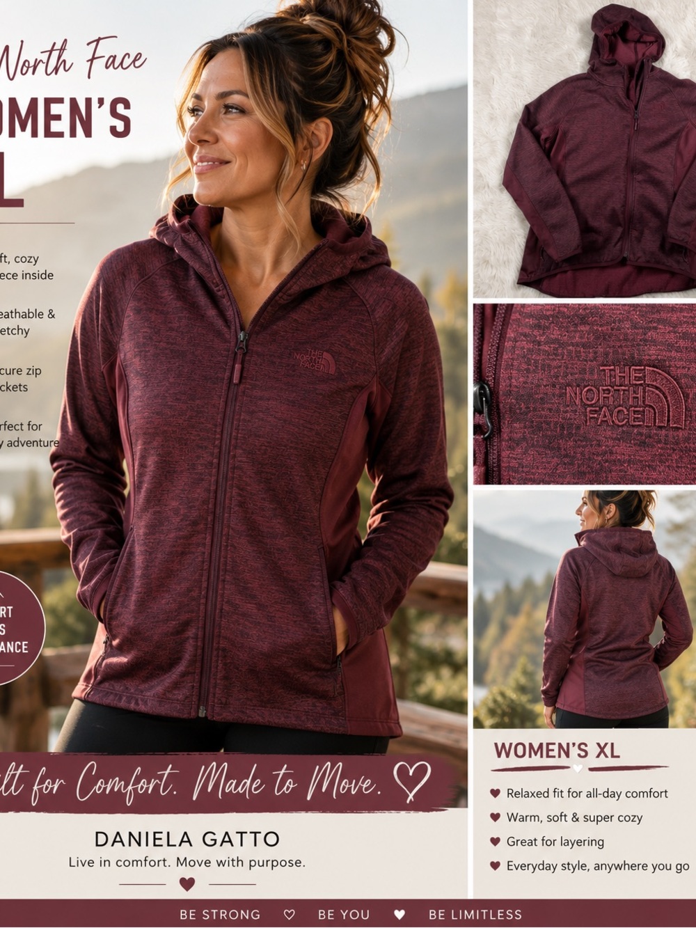 The North Face Women's XL Burgundy Full-Zip Hooded Jacket